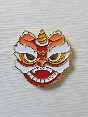 Lion Mask Enamel Pin - 4 For $20 - Red & Orange